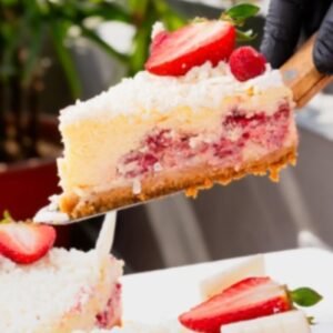 Porción de Cheescake horneado de chocolate blanco
